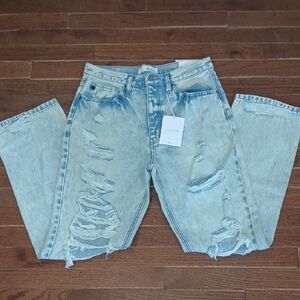 Kancan Relaxed Fit Light Blue Distressed Jeans Button Fly